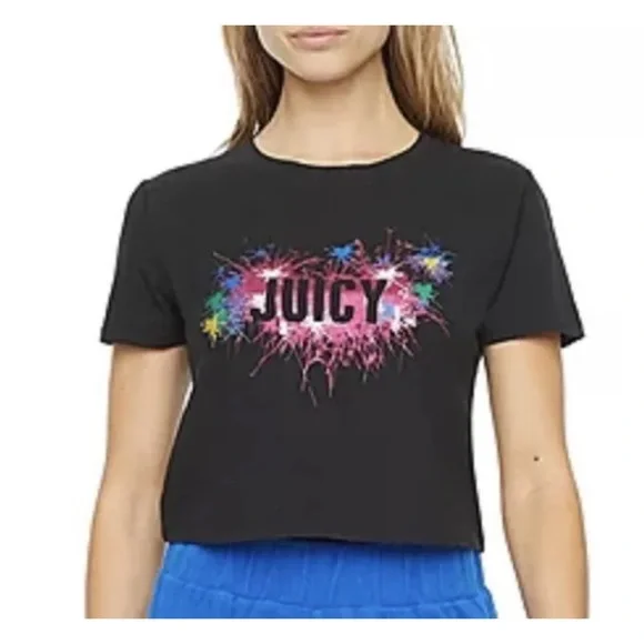 Juicy Couture Black Boyfriend Crew Neck Short Sleeve Crop Top Large NWT - Picture 1 of 3